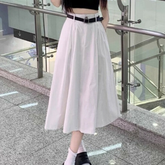 Hot-selling workwear long skirt [White (comes with belt)] [S-XL size] (please contact customer service to confirm the delivery size after placing the order)