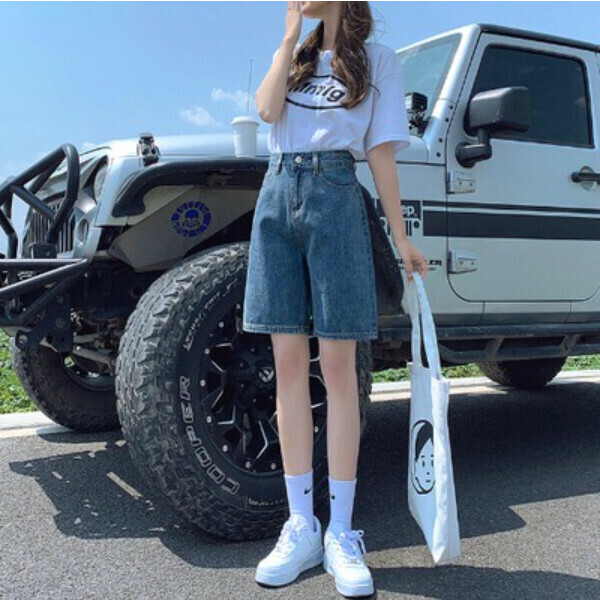 熱推闊腿五分牛仔短褲（復古藍）（碼數：XS/S/M/L/XL/2XL)(下單後聯絡客服確認尺碼）