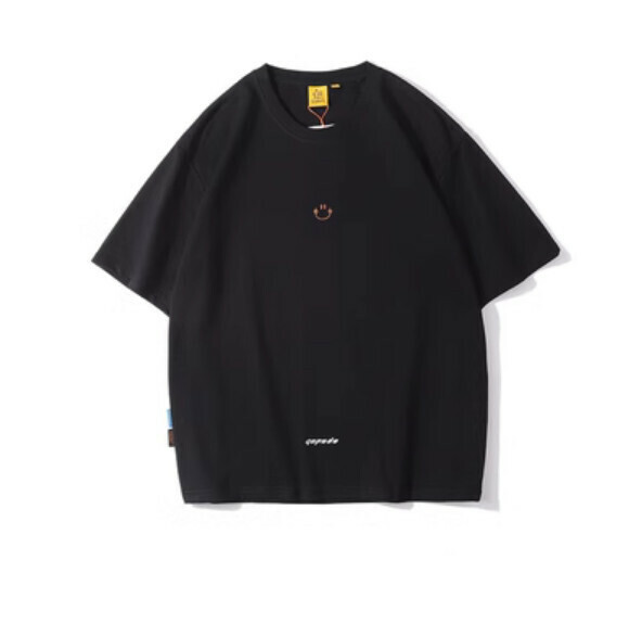 Summer simple embroidery crew neck short sleeve T (black) [M-2XL size] [Contact customer service to confirm the shipping size after placing an order]