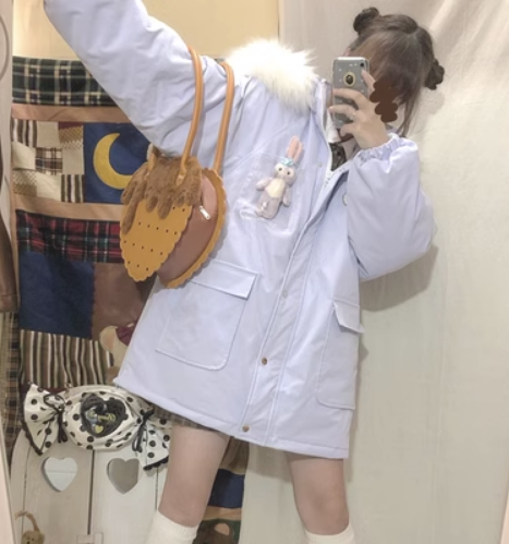 熱推加厚寬鬆連帽拉鍊棉衣(淡紫色)(尺碼:S-XL)(下單後聯絡客服確認發貨尺碼)