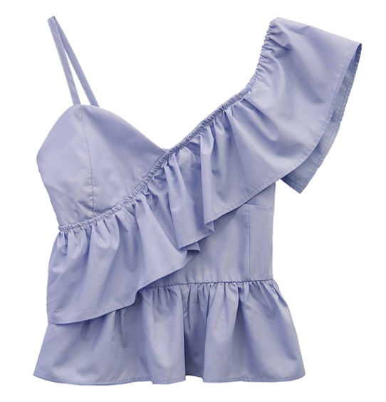 Irregular Ruffle Camisole Asymmetrical Vest (Blue) (One Size) 