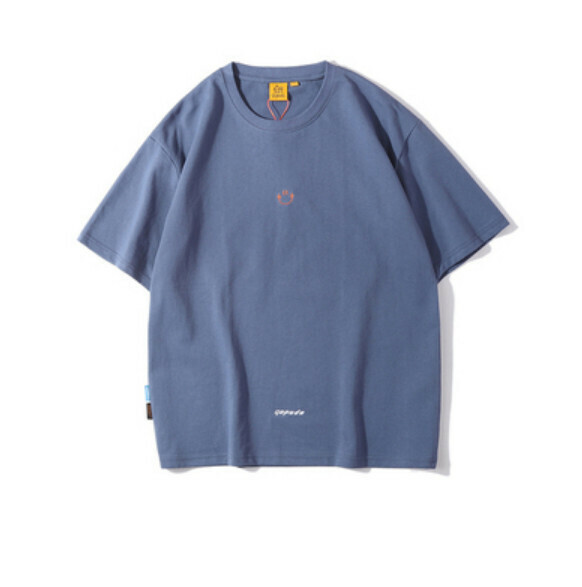 Summer simple embroidery crew neck short sleeve T (blue) [M-2XL size] [Contact customer service to confirm the shipping size after placing an order]