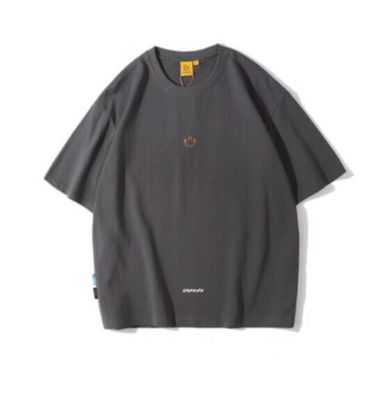 Summer simple embroidery crew neck short sleeve T (gray) [M-2XL size] [Contact customer service to confirm the shipping size after placing an order]