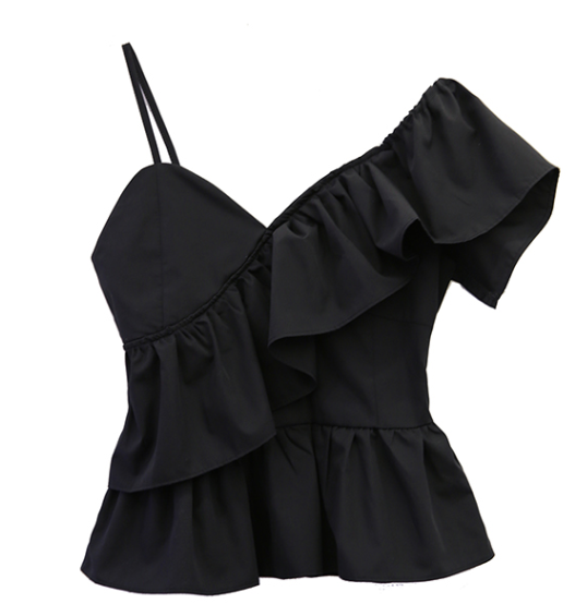 Irregular Ruffle Camisole Asymmetrical Vest (Black) (One Size) 