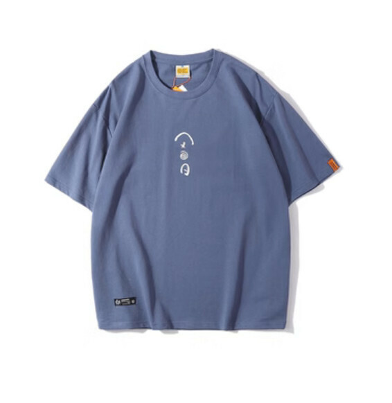 Simple print short sleeve T (blue) [M-2XL size] [Contact customer service to confirm the shipping size after placing an order]