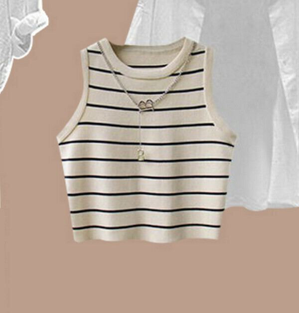 Women's Striped Vest#Single Piece (Off-White) (M-4XL) (Contact customer service to confirm size after placing an order) 