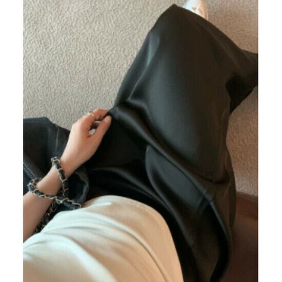 Hot Selling Silky Satin Drape Skirt [Black] [One Size Fits All]