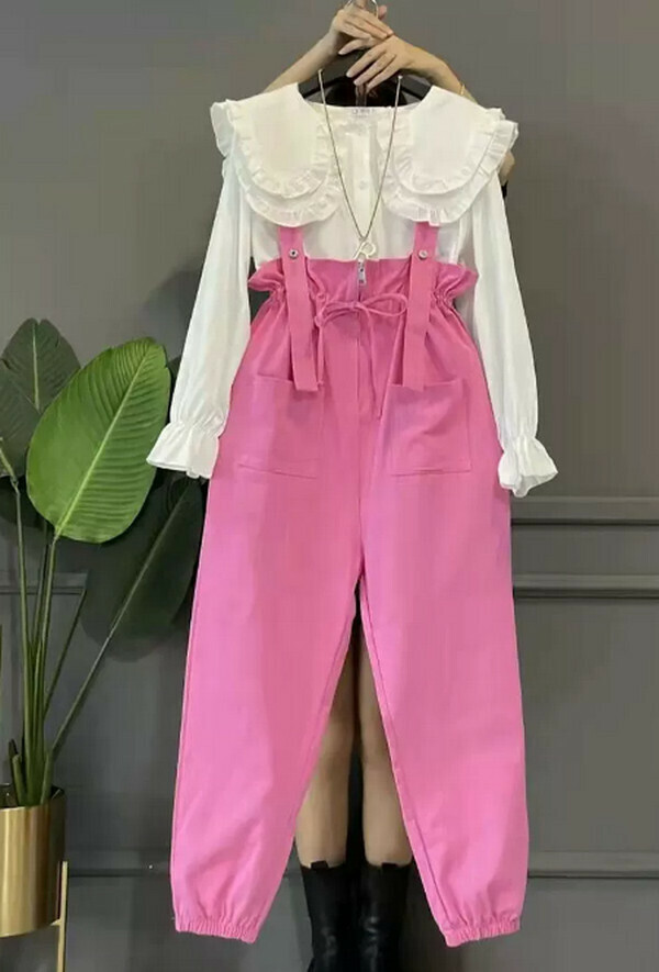 爆款減齡背帶褲#單件(粉色)(M-4XL碼) (下單後聯系客服確認尺碼) 