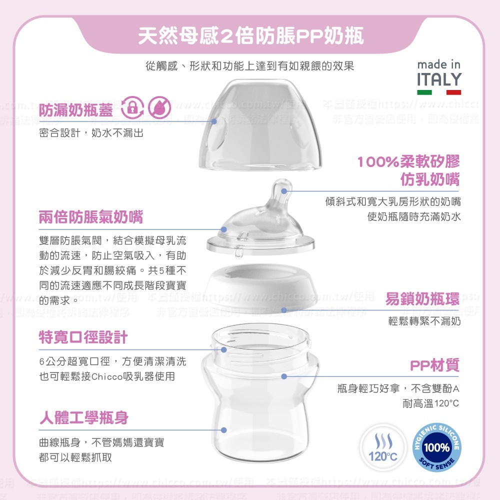 chicco天然母感2倍防脹PP奶瓶小單孔商品說明