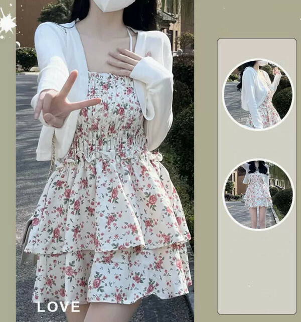 Gentle and sweet floral dress#Single piece (white background) (M-4XL size) (Contact customer service to confirm size after placing an order)  