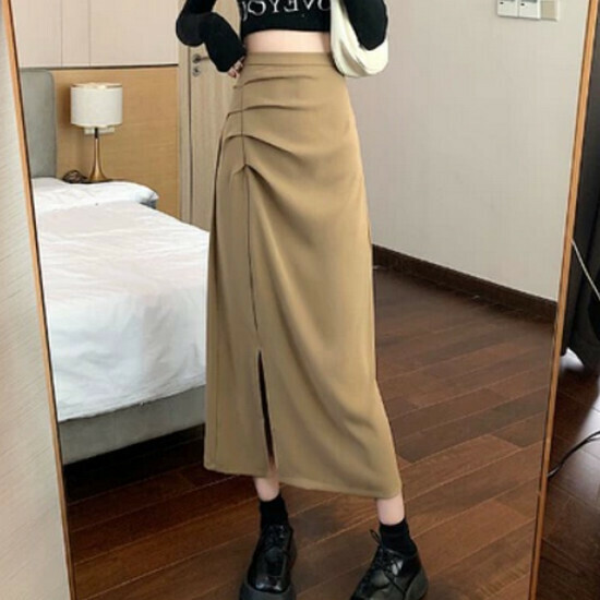 熱賣開叉西裝半身裙【卡色】【S-XL碼】(下單後請聯絡客服確認發貨尺碼)