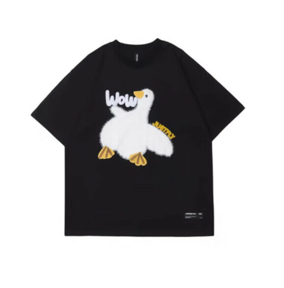 Knitted duck short sleeve T (black) [M-2XL size] [Contact customer service to confirm the shipping size after placing an order]