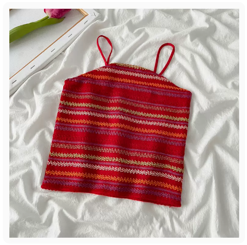 Vintage Contrasting Striped Small Suspenders (Jujube Red) (One Size)