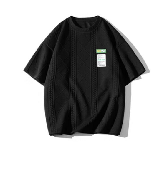 Summer retro bump check crew neck short sleeve T (black) [M-2XL size] [Contact customer service to confirm the shipping size after placing an order]