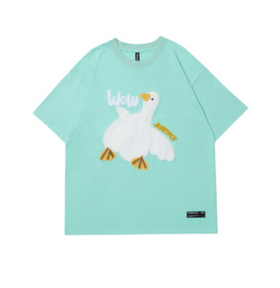 Knitted duck short sleeve T (green) [M-2XL size] [Contact customer service to confirm the shipping size after placing an order]