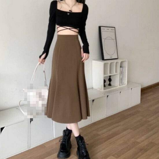 Hot selling fishtail slit skirt [coffee color] [S-L size] (please contact customer service to confirm the delivery size after placing the order)
