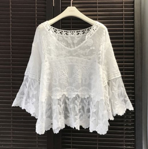 Bell sleeve top, babydoll top, overhead (white) (one size)