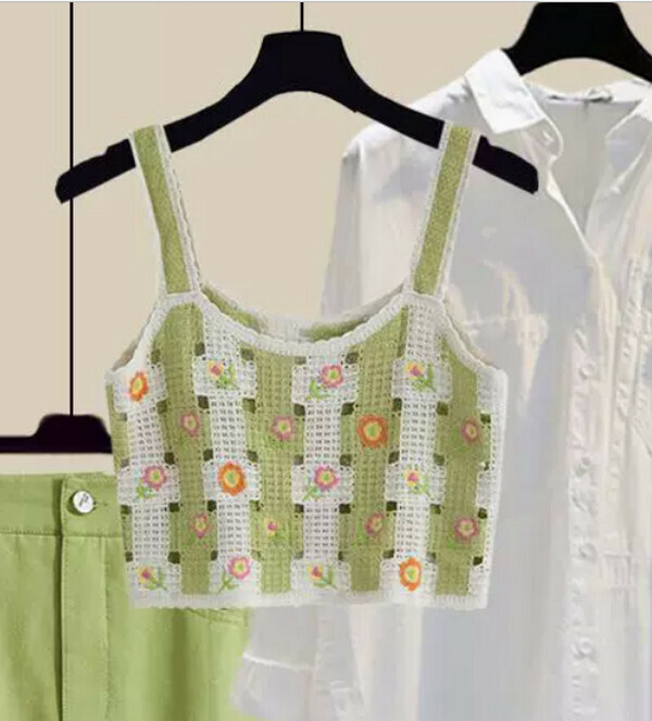 Women's - Retro Knitted Camisole#Single Piece (White & Green) (M-4XL) (Contact customer service to confirm size after placing an order) 