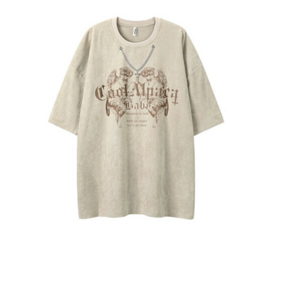 Loose round neck short sleeve T (apricot) [S-XL size] [Contact customer service to confirm the shipping size after placing an order]