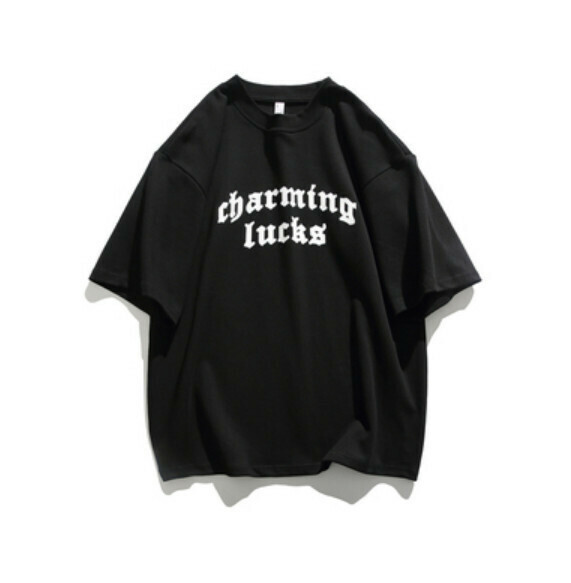 Retro letter graffiti round neck short sleeve T (electric black) [S-2XL size] [Contact customer service to confirm the shipping size after placing an order]