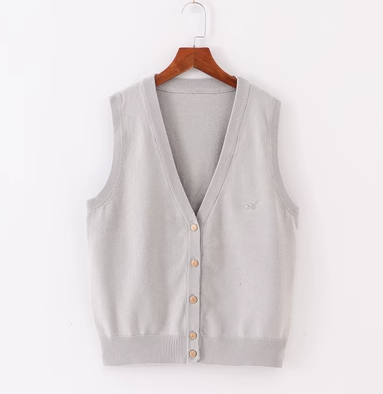 Women's Slim V-Neck Vest Cardigan Sweater (Gray) (Size: S-XL) (Contact Customer Service to Confirm Shipping Size after Placing an Order)