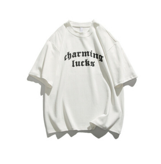 Retro letter graffiti round neck short sleeve T (ivory) [XL-2XL size] [Contact customer service to confirm the shipping size after placing an order]