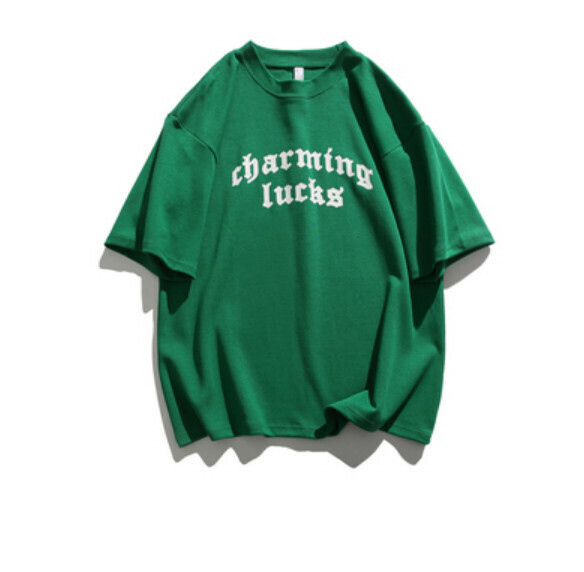 Retro letter graffiti round neck short sleeve T (jungle green) [S-2XL size] [Contact customer service to confirm the shipping size after placing an order]