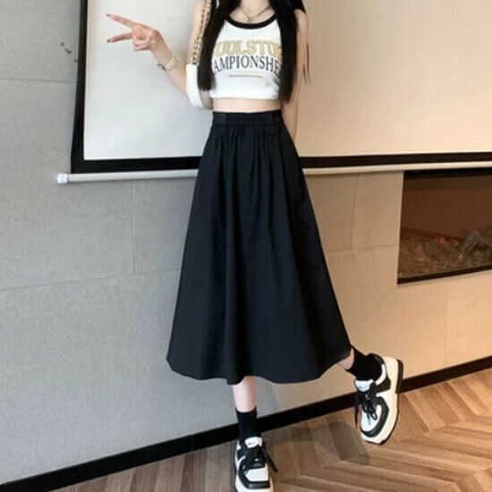 熱賣鬆緊高腰半身裙【黑色】【M-L碼】(下單後請聯絡客服確認發貨尺碼)