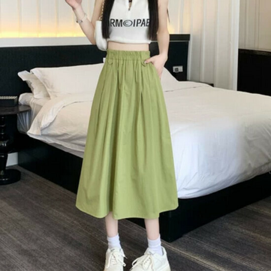 熱賣鬆緊高腰半身裙【綠色】【M-L碼】(下單後請聯絡客服確認發貨尺碼)