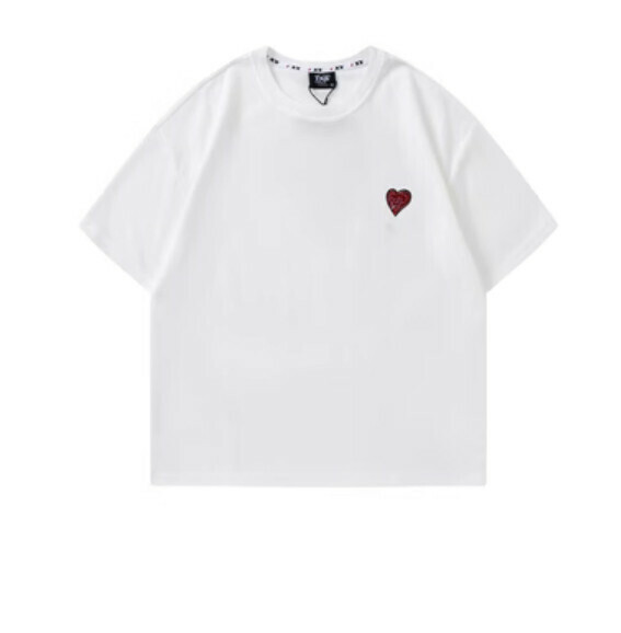 Love embroidery waffle round neck short sleeve T (white) [M-2XL size] [Contact customer service to confirm the shipping size after placing an order]