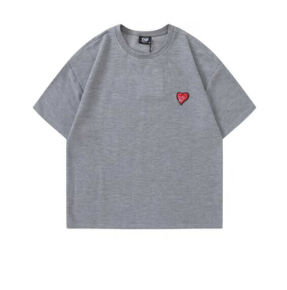 Love embroidery waffle round neck short sleeve T (gray) [M-2XL size] [Contact customer service to confirm the shipping size after placing an order]