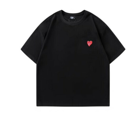Love embroidery waffle round neck short sleeve T (black) [M-2XL size] [Contact customer service to confirm the shipping size after placing an order]