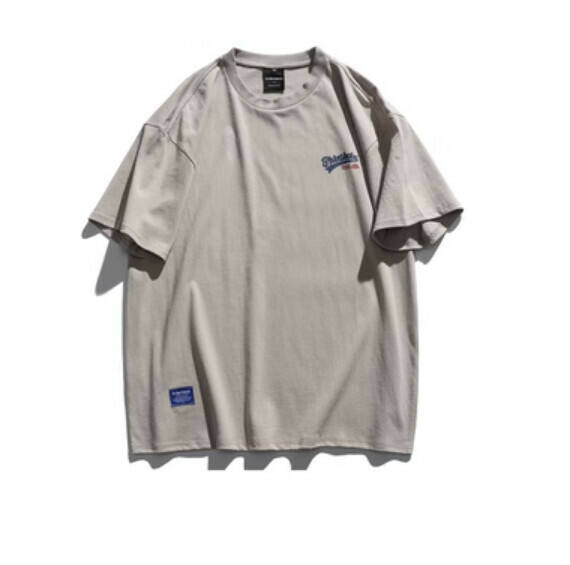 Vintage print crew neck short sleeve T (beige gray) [M-2XL size] [Contact customer service to confirm the shipping size after placing an order]