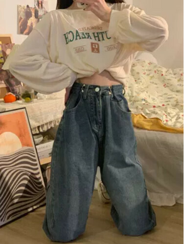 Jeans Women's Thin Loose Wide-leg Pants High Waist Straight Long Pants (Retro Blue) [Size: S-XL] [Contact Customer Service to Confirm Shipping Size After Placing an Order]