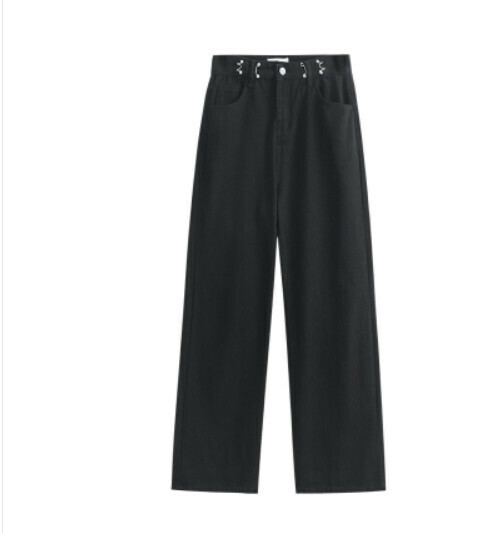 Jeans Women's Thin Loose Wide-leg Pants High Waist Straight Long Pants (Black) [Size: S-XL] [Contact customer service to confirm the shipping size after placing an order]