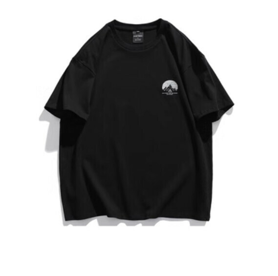 Vintage print crew neck short sleeve T (black) [M-2XL size] [Contact customer service to confirm the shipping size after placing an order]