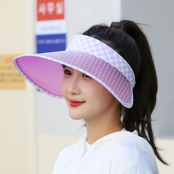 熱賣格子空頂防曬遮陽帽女（紫色）