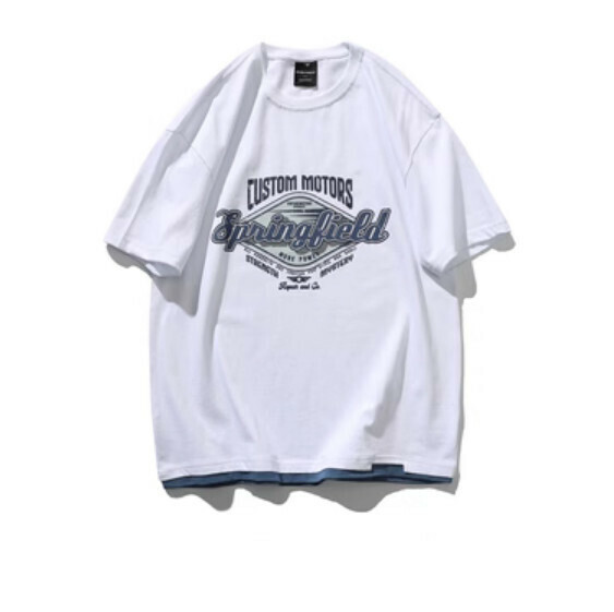 Printed fake two-piece short-sleeved T (white) [M-2XL size] [Contact customer service to confirm the shipping size after placing an order]
