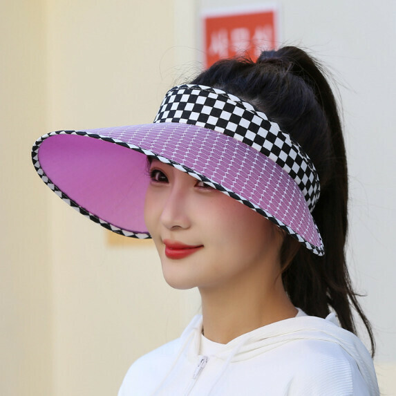 熱賣格子空頂防曬遮陽帽女（黑色）