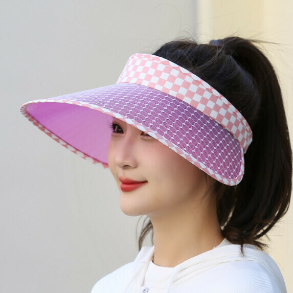 熱賣格子空頂防曬遮陽帽女（粉色）