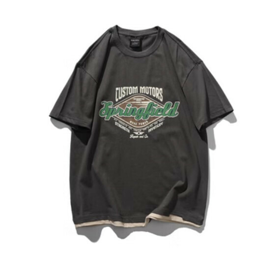 Printed fake two-piece short-sleeved T (dark gray) [M-2XL size] [Contact customer service to confirm the shipping size after placing an order]