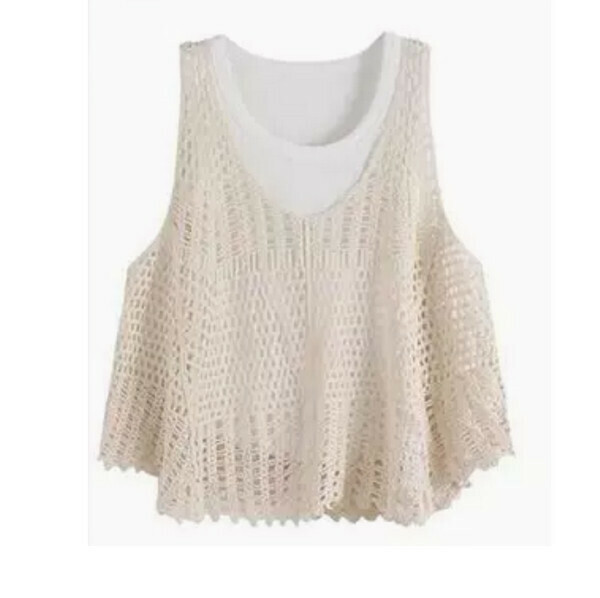 White vest + apricot cut-out knitted blouse vest (size M-4XL) (Contact customer service to confirm size after placing an order) 