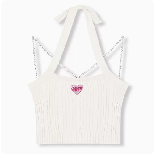 Babes Love Embroidery Halterneck Small Suspenders (White) (One Size)