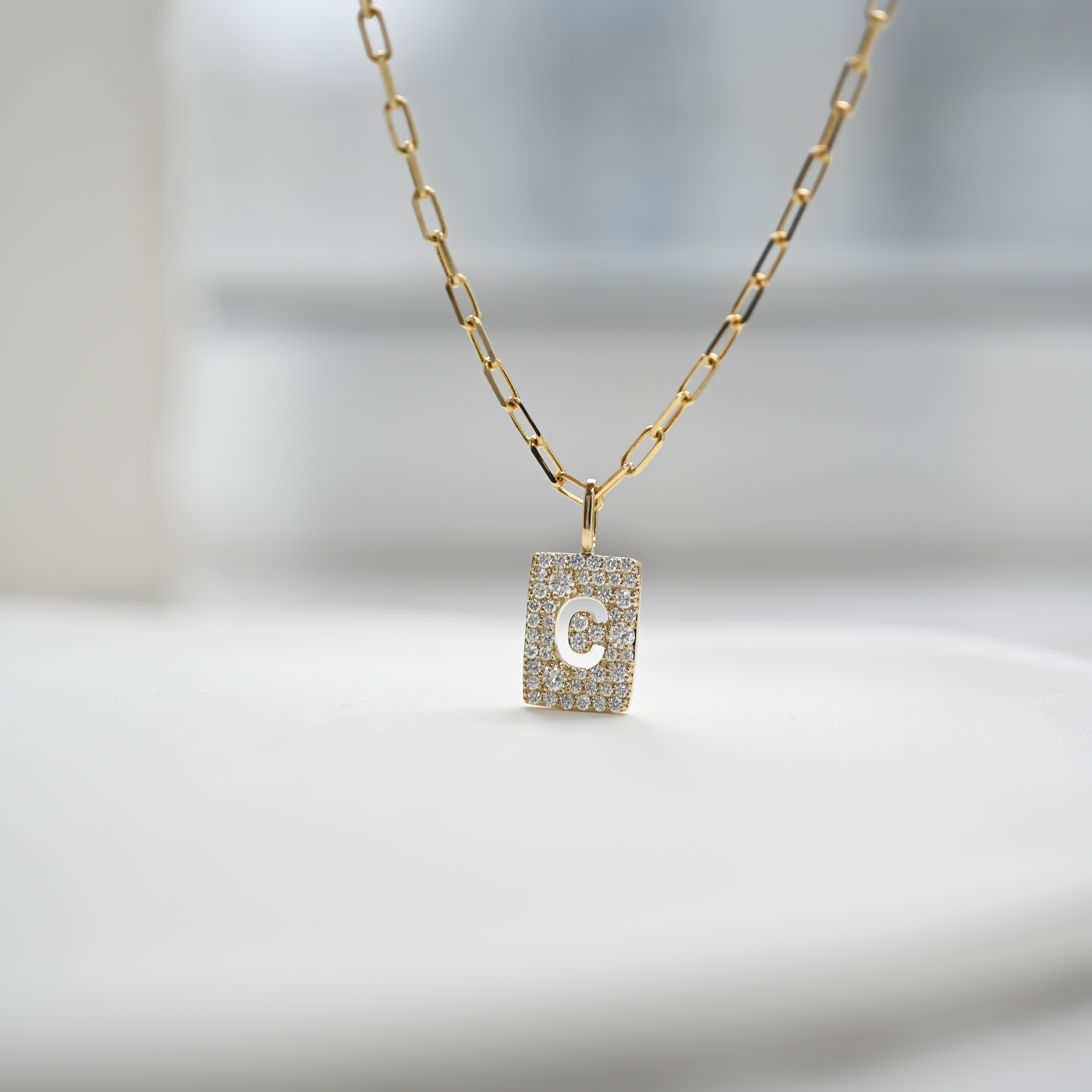 18K Initial Tag Necklace Combo Set B ( with MINI BLOCK chain)