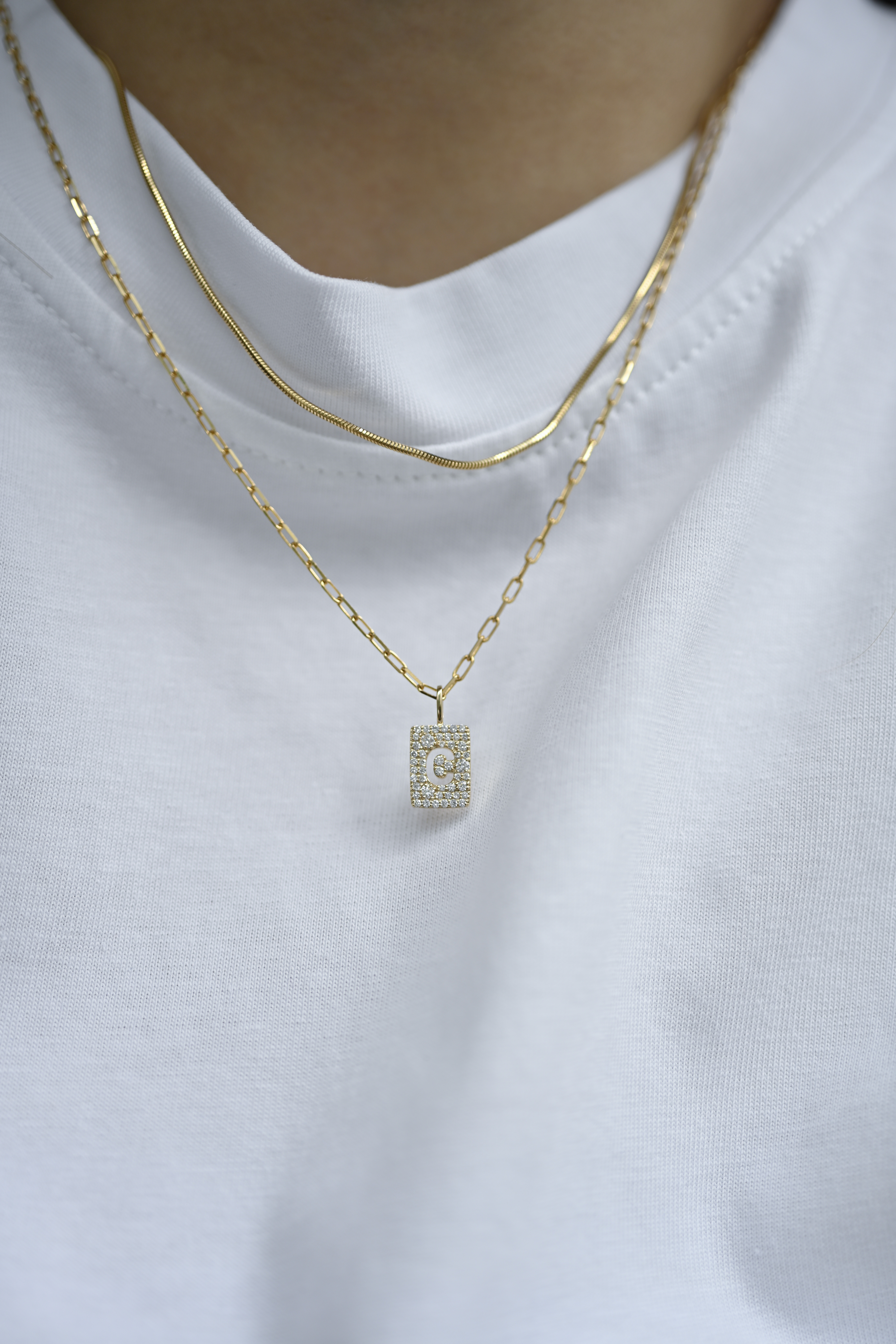 18K Initial Tag Necklace Combo Set B ( with MINI BLOCK chain)
