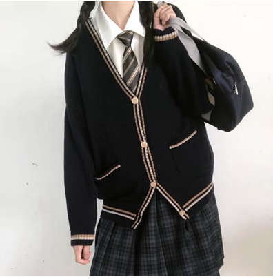 Loose and Versatile V-Neck Knitted Cardigan Women's Sweater (Navy Blue) (Size: S-L) (Contact Customer Service to Confirm Shipping Size After Placing an Order)