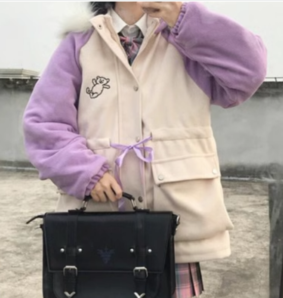 熱推女士甜美加厚寬鬆連帽棉衣(紫色)(尺碼:S-XL)(下單後聯絡客服確認發貨尺碼)