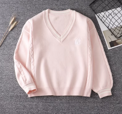 熱推V領寬鬆套頭長袖女毛衣(淺粉色)(尺碼:S-XL)(下單後聯絡客服確認發貨尺碼)