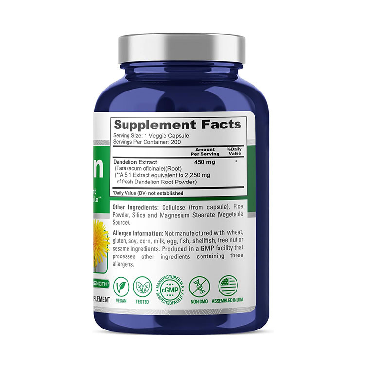 NusaPure Dandelion Root Extract 2,250mg ,200 Veggie Capsules