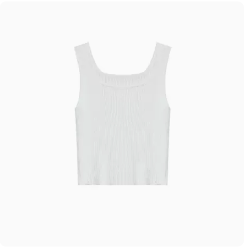 Cropped Slim Fit Vest (White 2) (One Size)